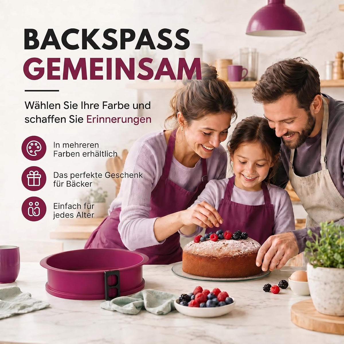 Silikon-Springform 23cm mit Glasboden – Auslaufsicher & Antihaft #Farbe_Violett
