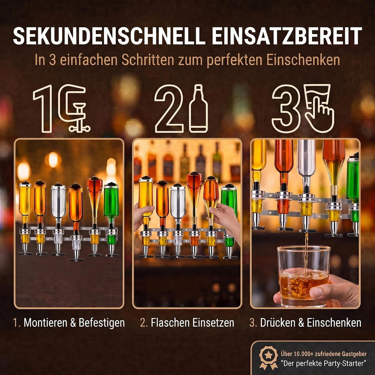 4-fach Wand-Spirituosenspender - Hochwertiger Bar-Butler & Portionierer #Variante_6-fach Wandmontage