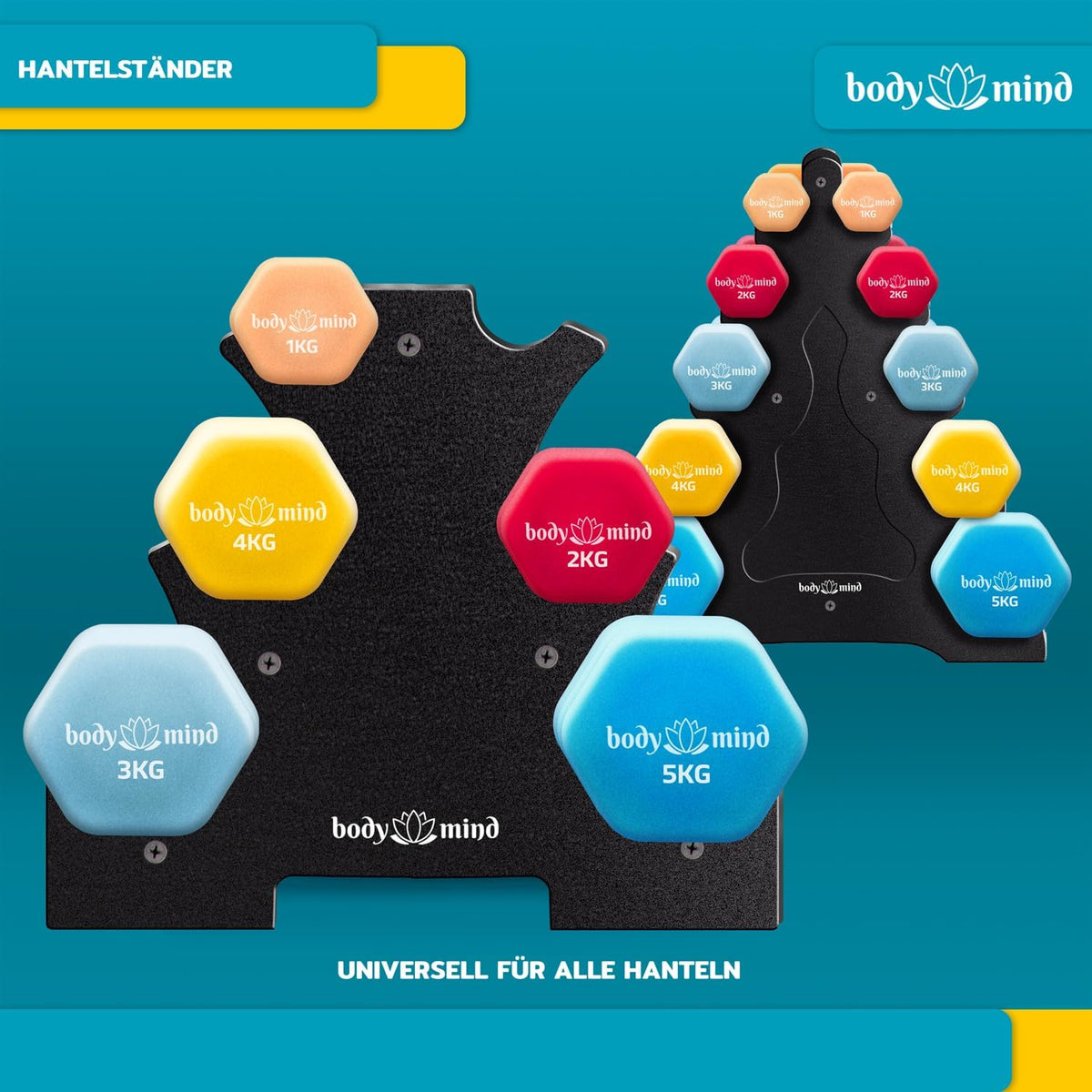 Body & Mind Hantelständer für 10 Kurzhanteln – Stabiles Hantel-Rack #Variante_5 Ebenen