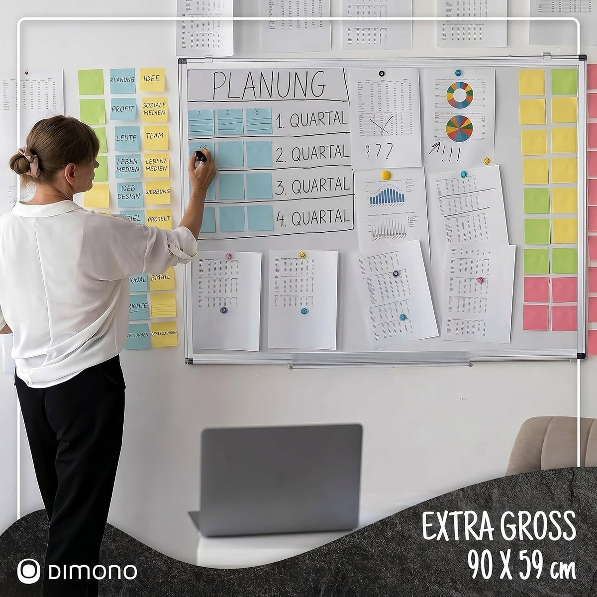 Magnetisches Whiteboard 90x60 cm mit Alurahmen & Ablage #Variante_Deluxe