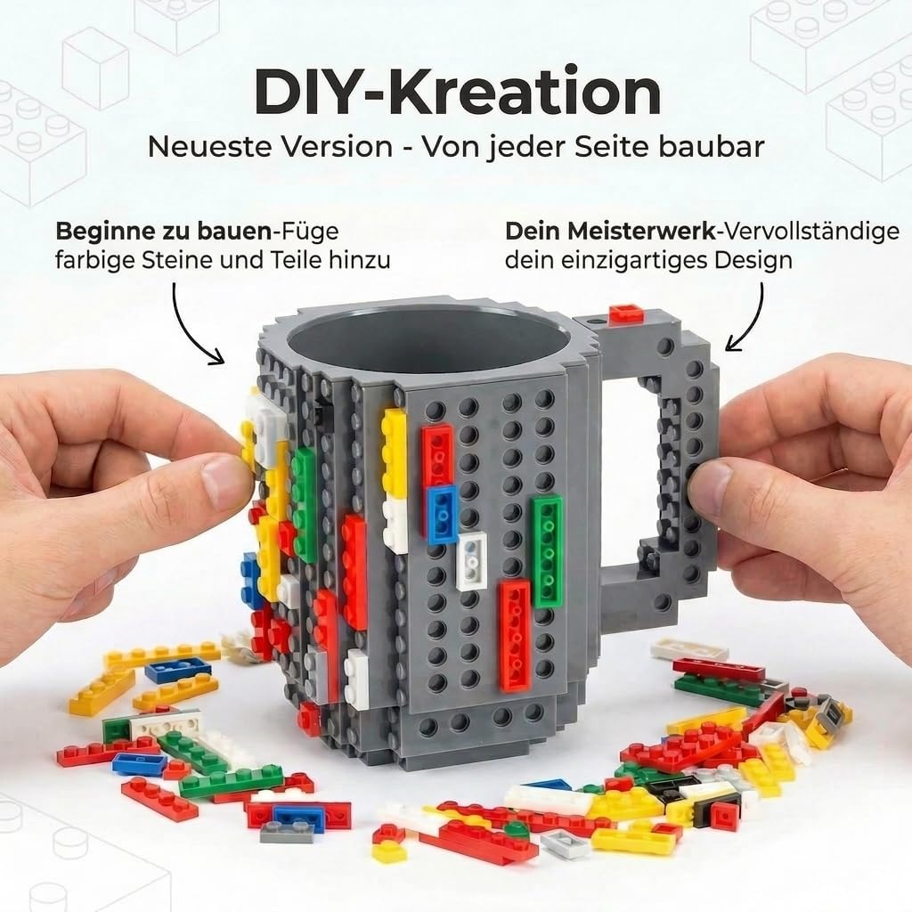 Brick Mug - Bausteine-Kaffeetasse 350ml - Kompatibler DIY Becher #Farbe_Grau