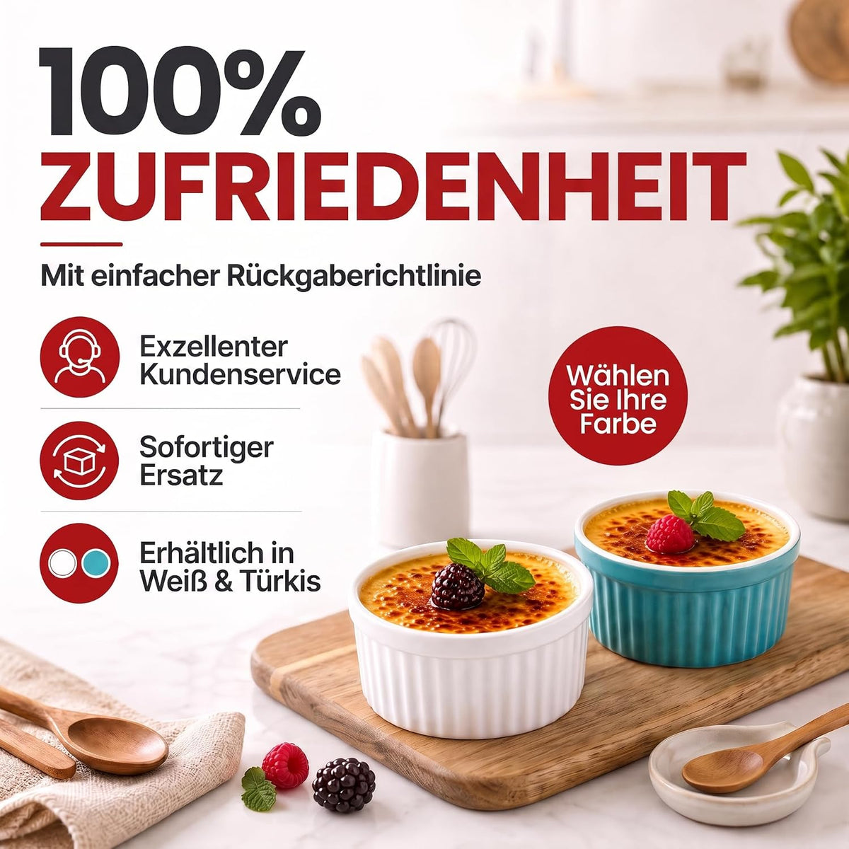 8er Set Dessertschalen & Creme-Brulée-Förmchen aus Keramik Weiß #Farbe_Weiß