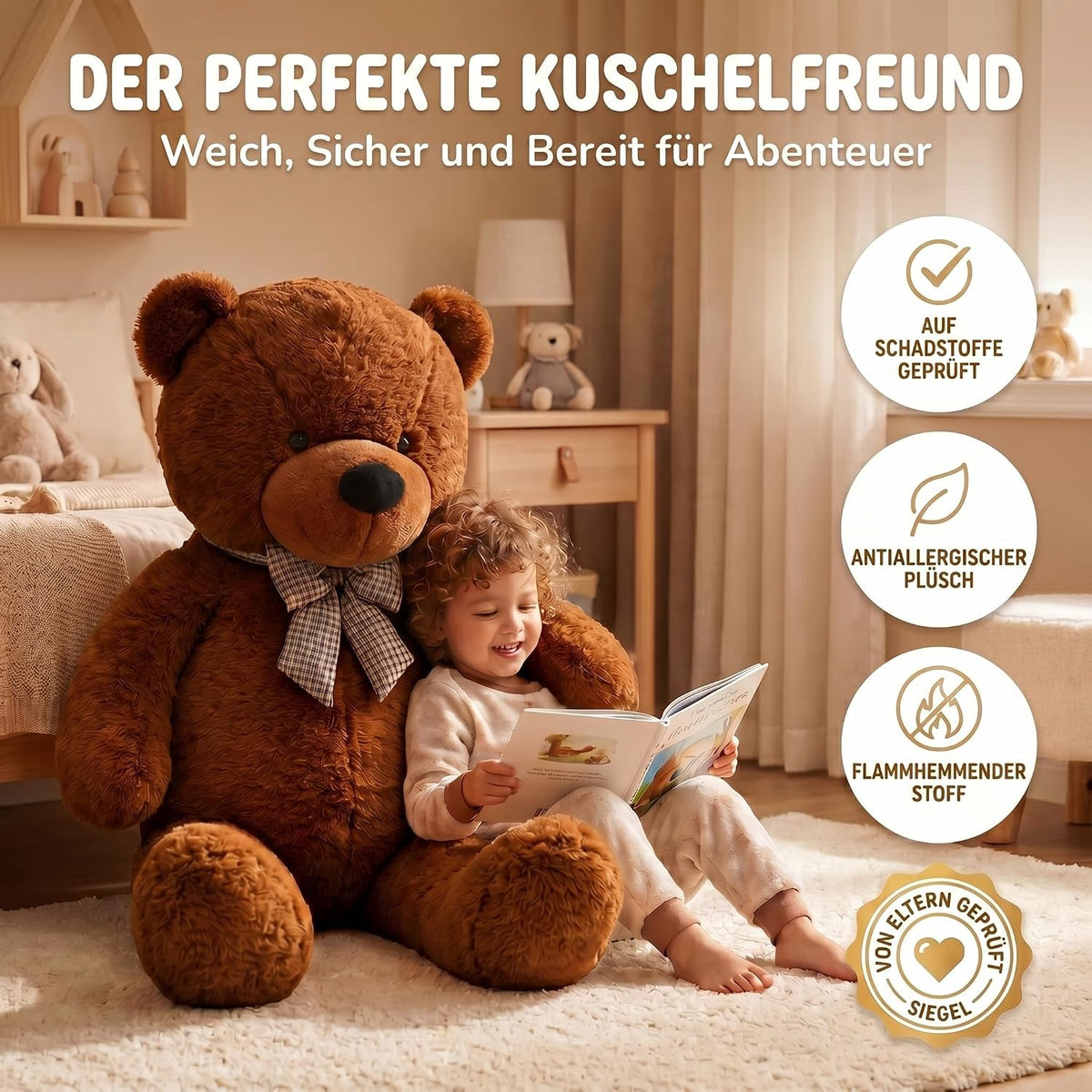 Riesen Teddybär 120 cm XXL – Kuscheliger Plüschbär Hellbraun #Farbe_Dunkelbraun
