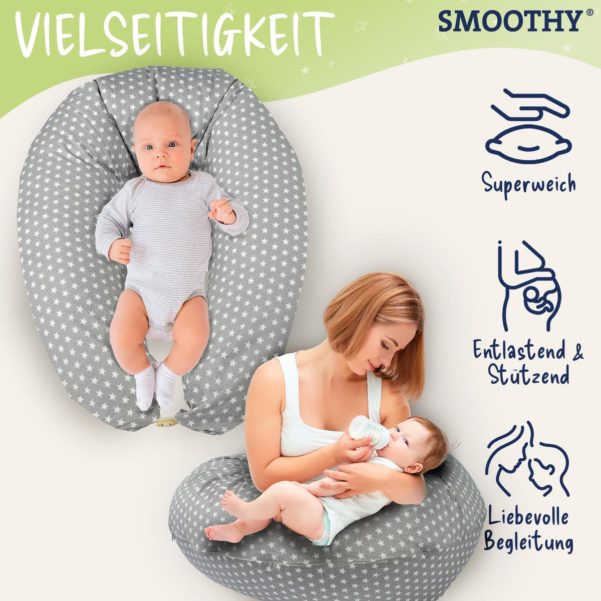 XXL Stillkissen & Schwangerschaftskissen für Seitenschläfer #Farbe_Grau