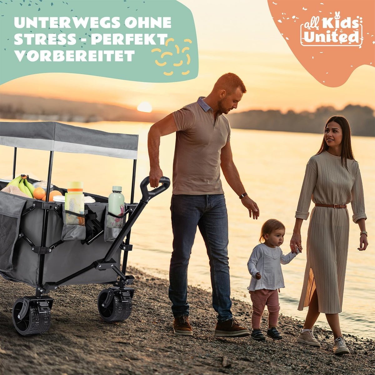 Faltbarer Bollerwagen - Strand-Buggy mit XXL Rädern & Bremse #Farbe_Grau