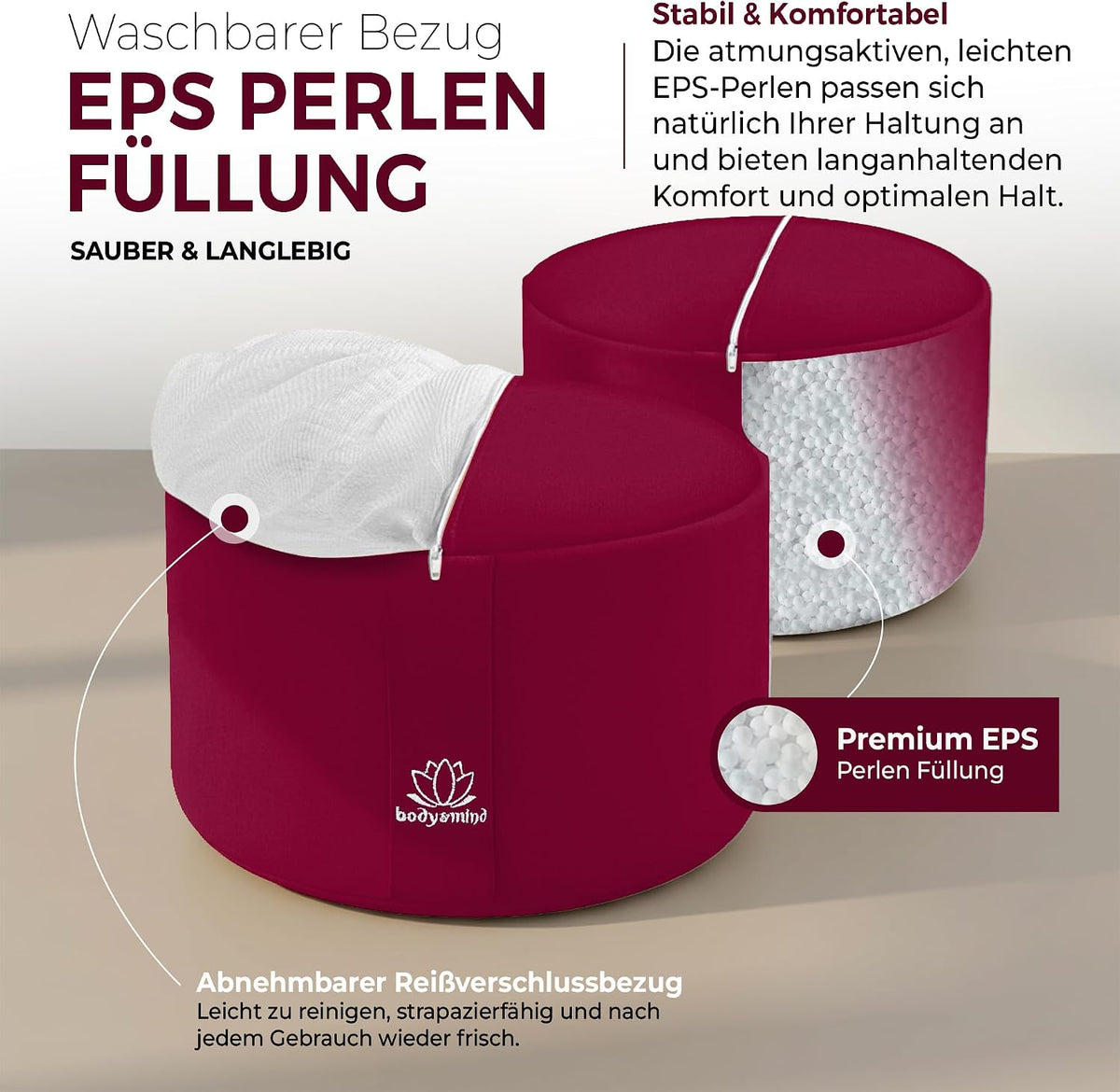 Yoga Meditationskissen - Ergonomisches Bodenkissen zur Entspannung #Farbe_Rot