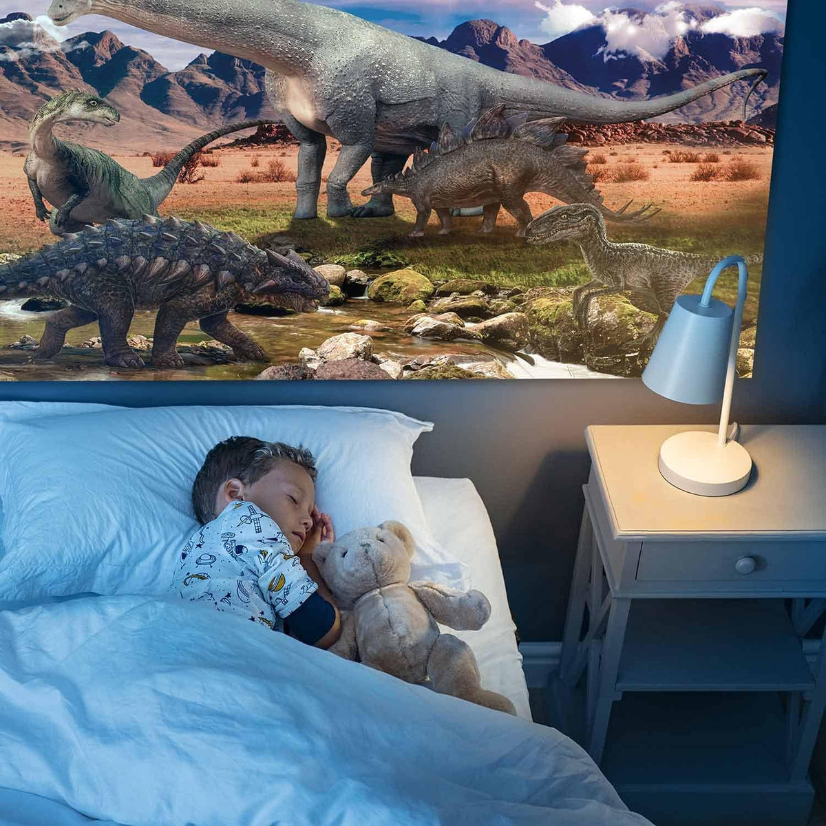 XXL Dinosaurier Poster 90x45cm - Premium Dino Wandbild für Kinder #Variante_Steppenlandschaft