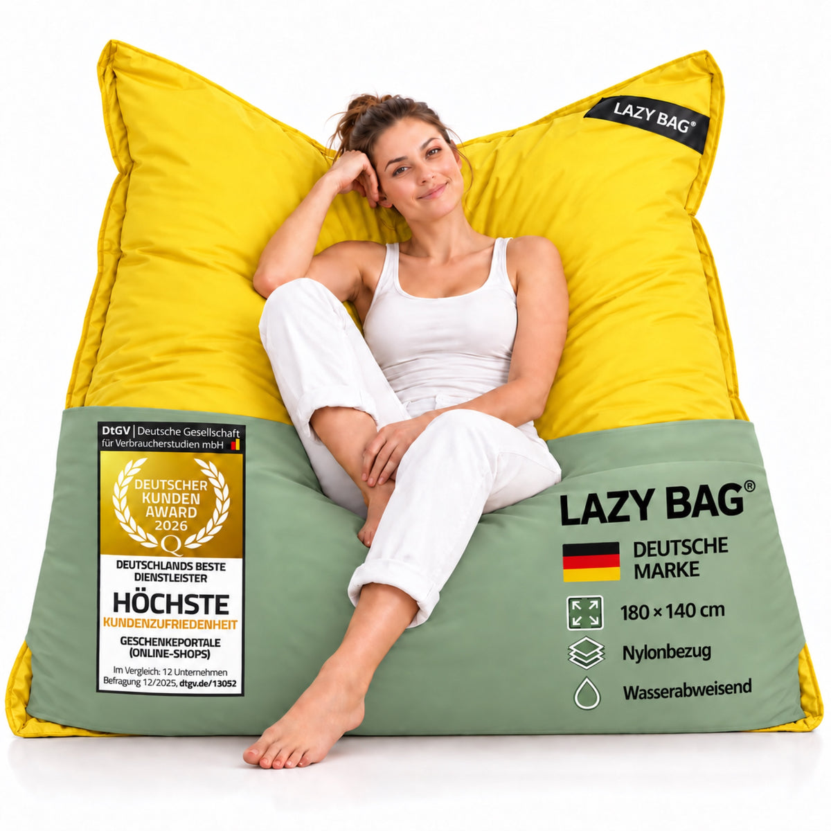 LazyBag XXL Outdoor-Nylon-Sitzsack Gelb – 180 × 140 cm #Farbe_Gelb