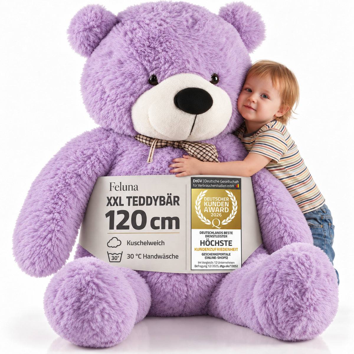 Riesen Teddybär 120 cm XXL – Kuscheliger Plüschbär Hellbraun #Farbe_Lila