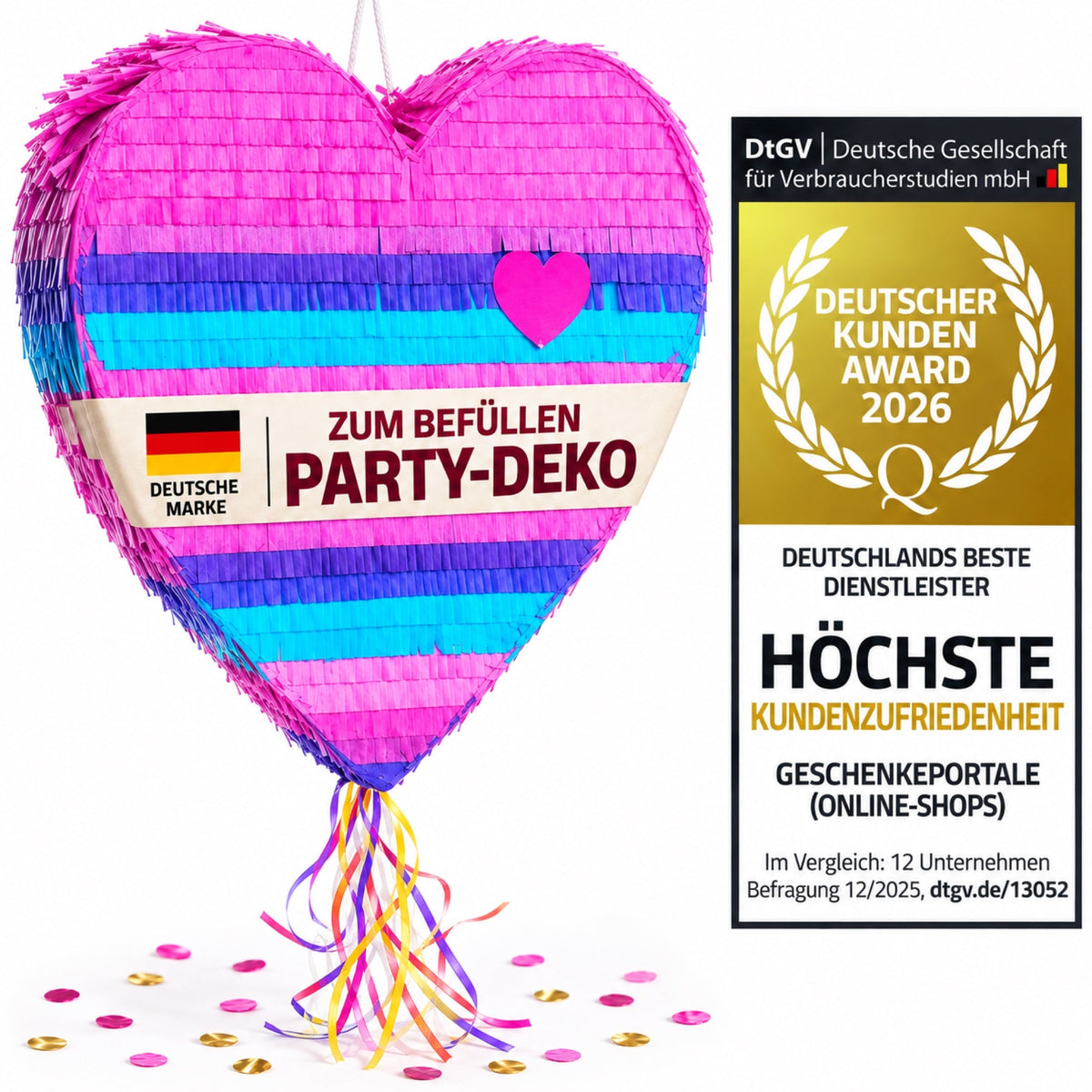 Herz-Pinata zum Befüllen - Party-Deko & Geburtstags-Highlight | B07RVD2RXJ