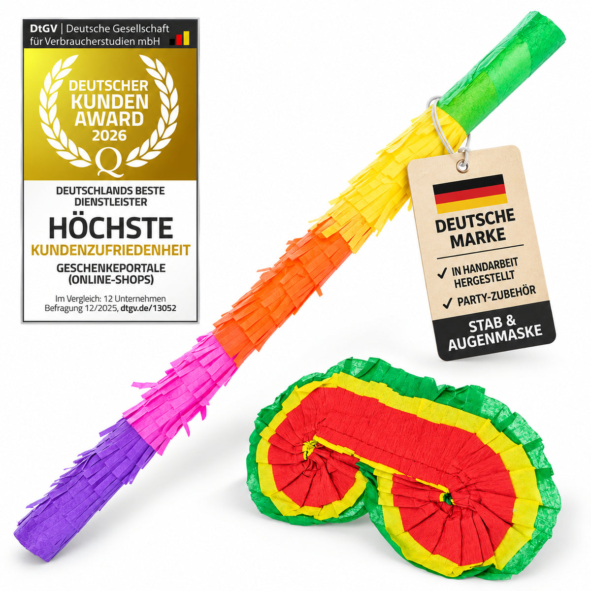 Piñata-Zubehör mit Schlagstab und Augenmaske, ohne Prüfengel