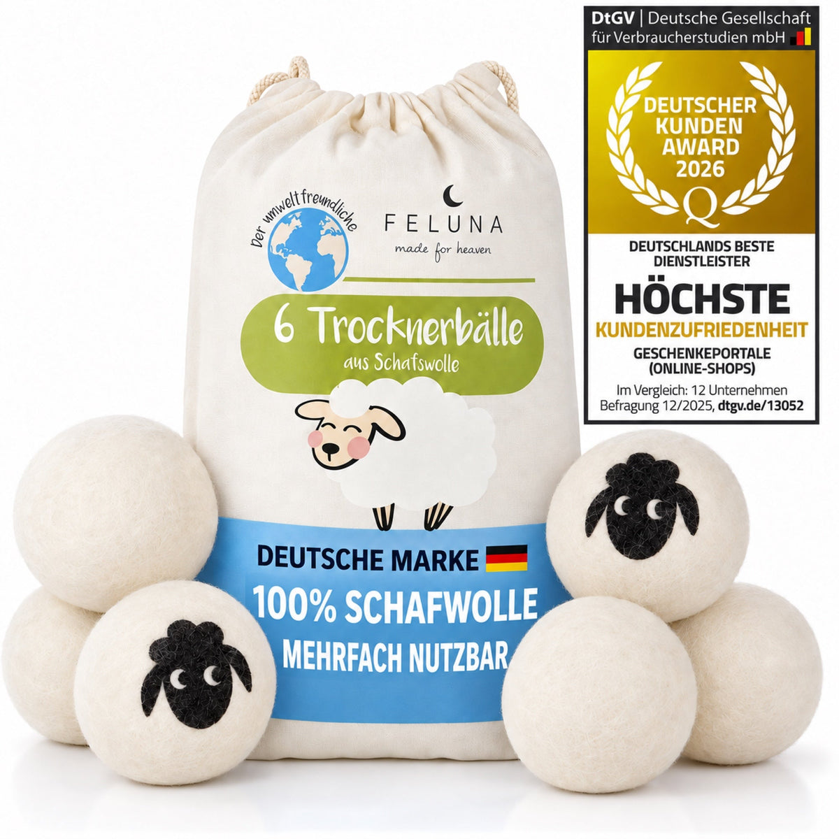 Trocknerbälle 6er Set - 100% Schafwolle für weiche Wäsche | B09BVT8JZF