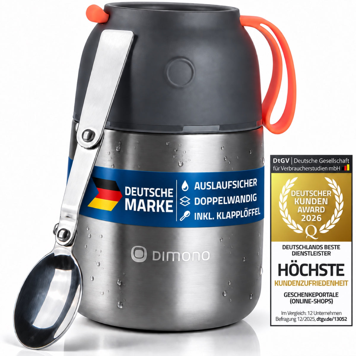 Dimono Thermobehälter Mittel mit Klapplöffel – Hero Shot ohne Prüfengel