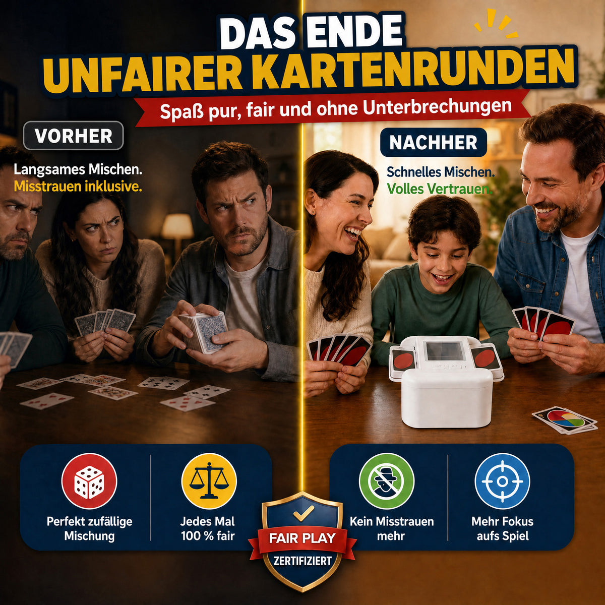 Elektrische Kartenmischmaschine für bis zu 4 Kartendecks
