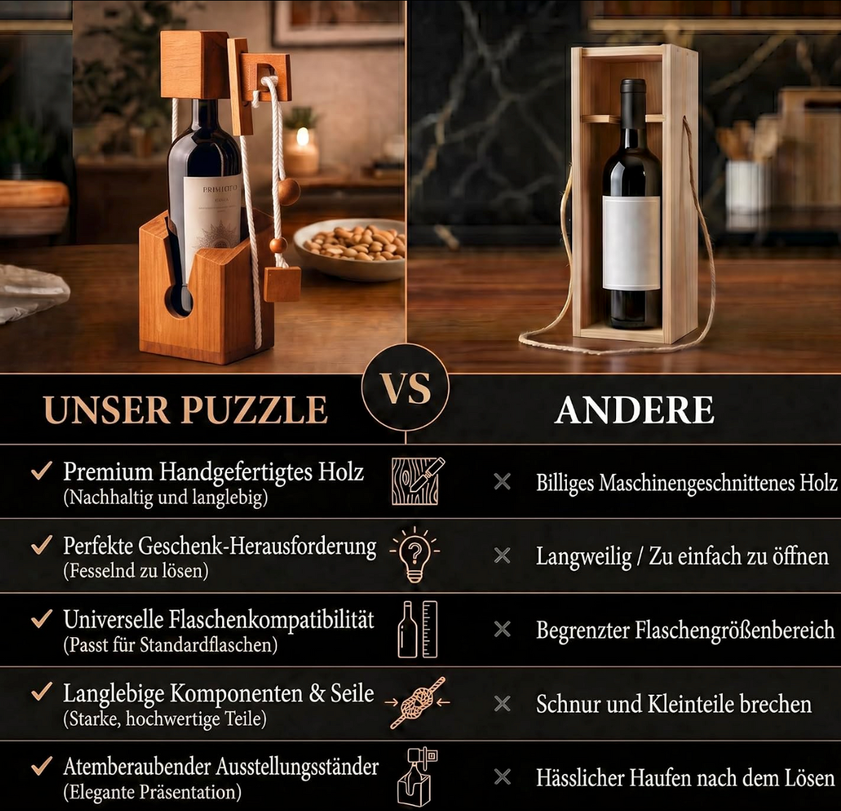 Flaschenpuzzle Holz - Flaschen-Tresor Geduldsspiel Geschenkk