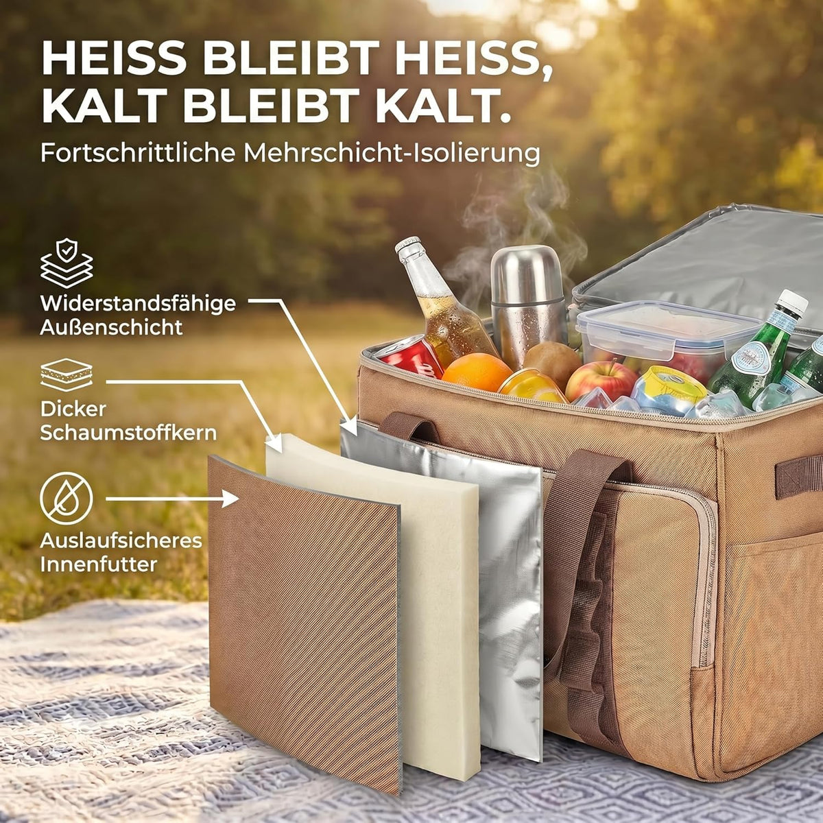 XXL Kühltasche 45L - Isolierte Thermotasche für Picknick & Camping