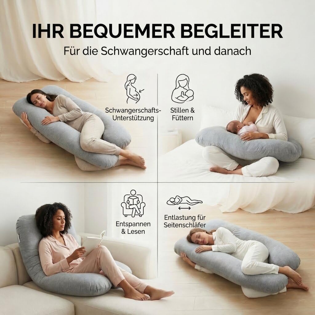 Schwangerschaftskissen & Seitenschläferkissen U-Form Stillkissen #Farbe_Grau