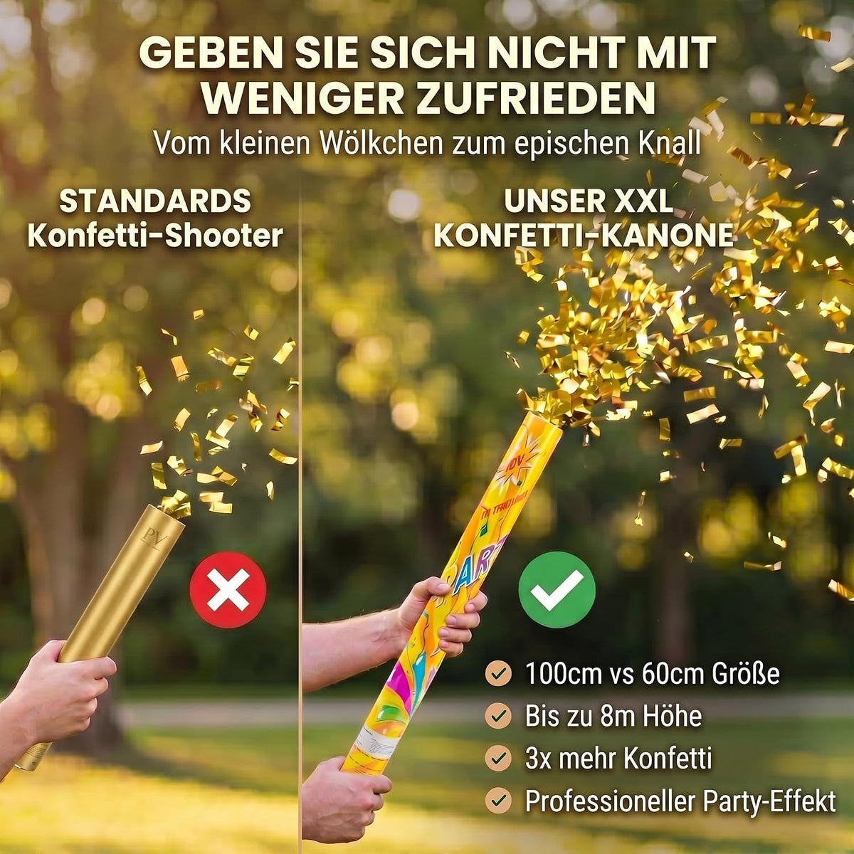 Konfettikanone XXL 60cm Gold Metallic - Party-Shooter für Events #Anzahl_5