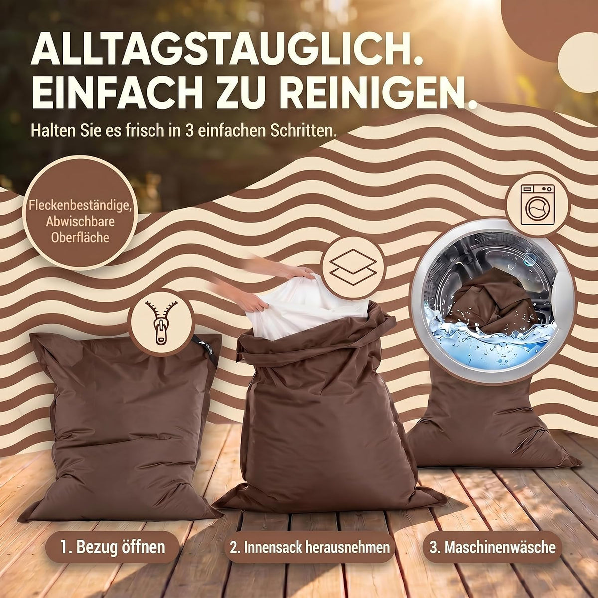 LazyBag XXL Outdoor-Nylon-Sitzsack Braun – Produktbild 15 #Farbe_Braun