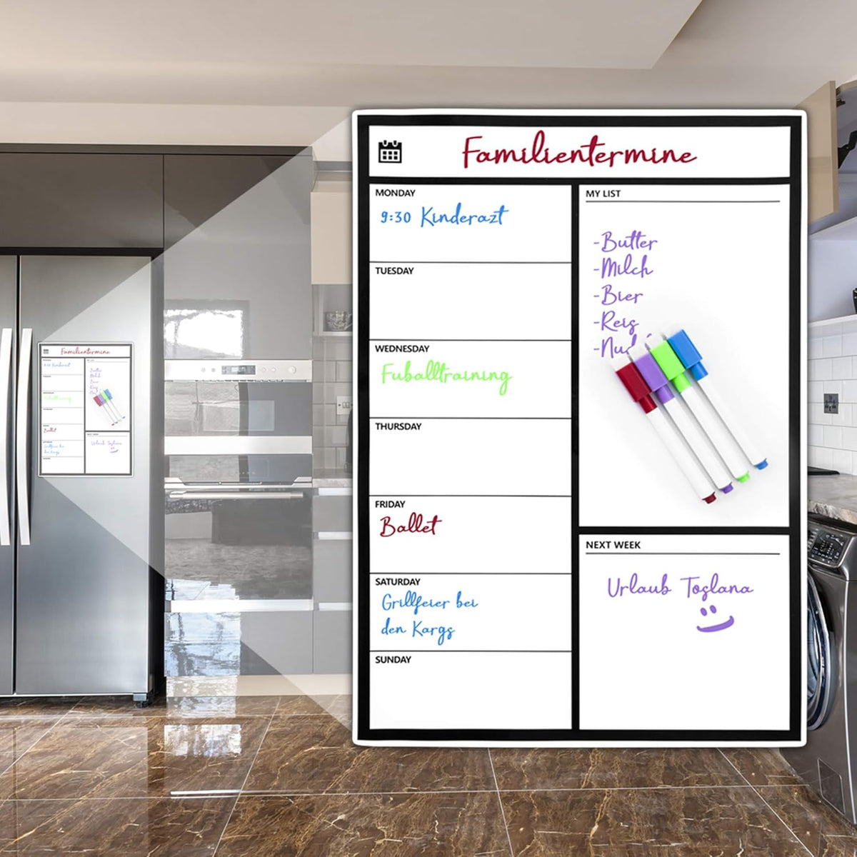 Magnetischer Wochenplaner für Kühlschrank - Whiteboard mit 4 Stiften