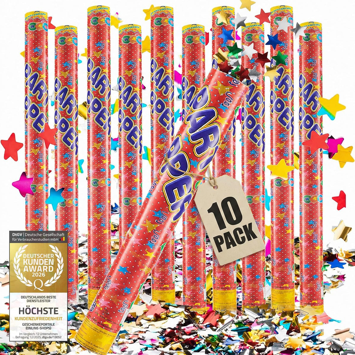 10x Konfettikanone XXL 100 cm – Bunte Sterne Party Popper #Anzahl_10