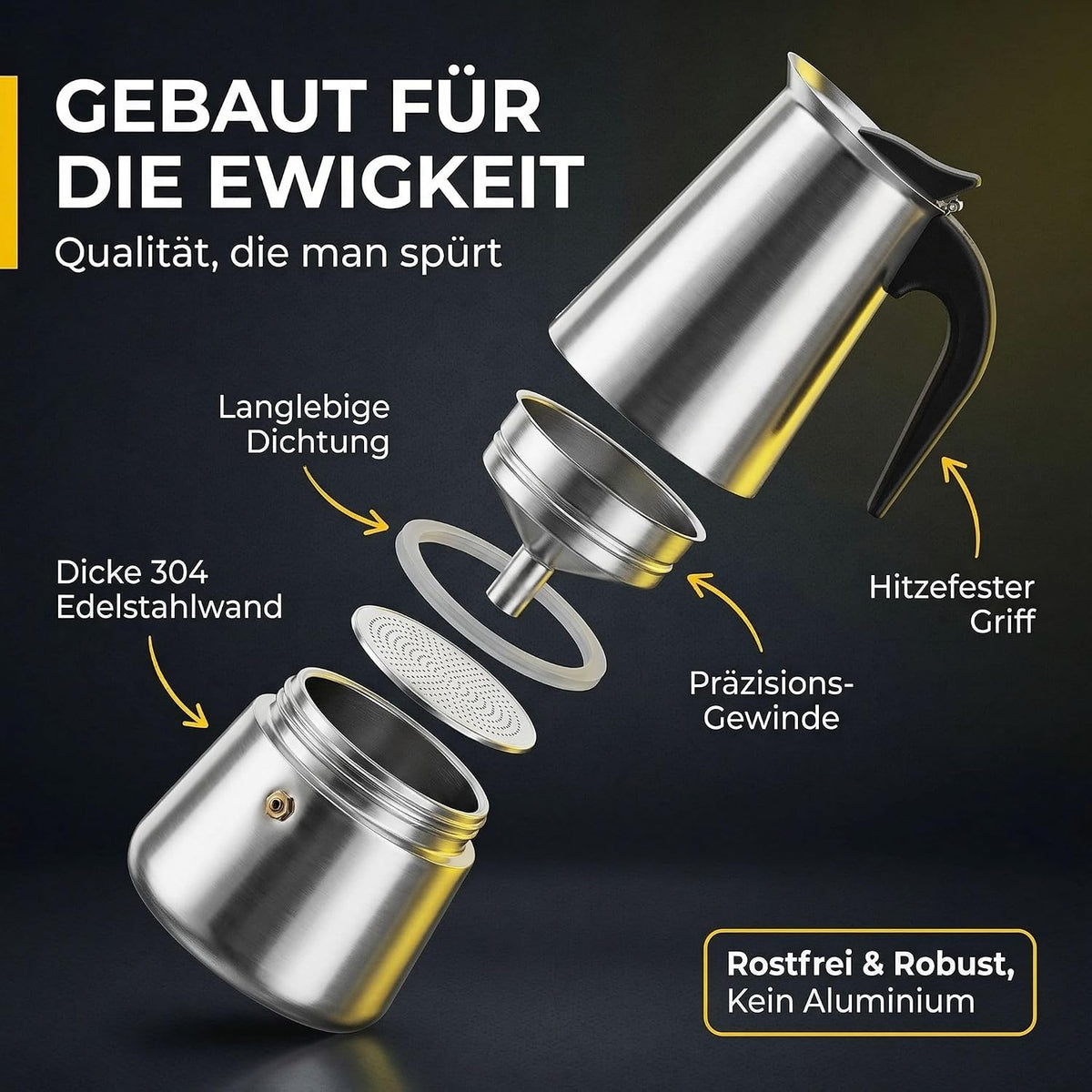 Coffee Fox Espressokocher Edelstahl – 2, 4, 6 oder 9 Tassen