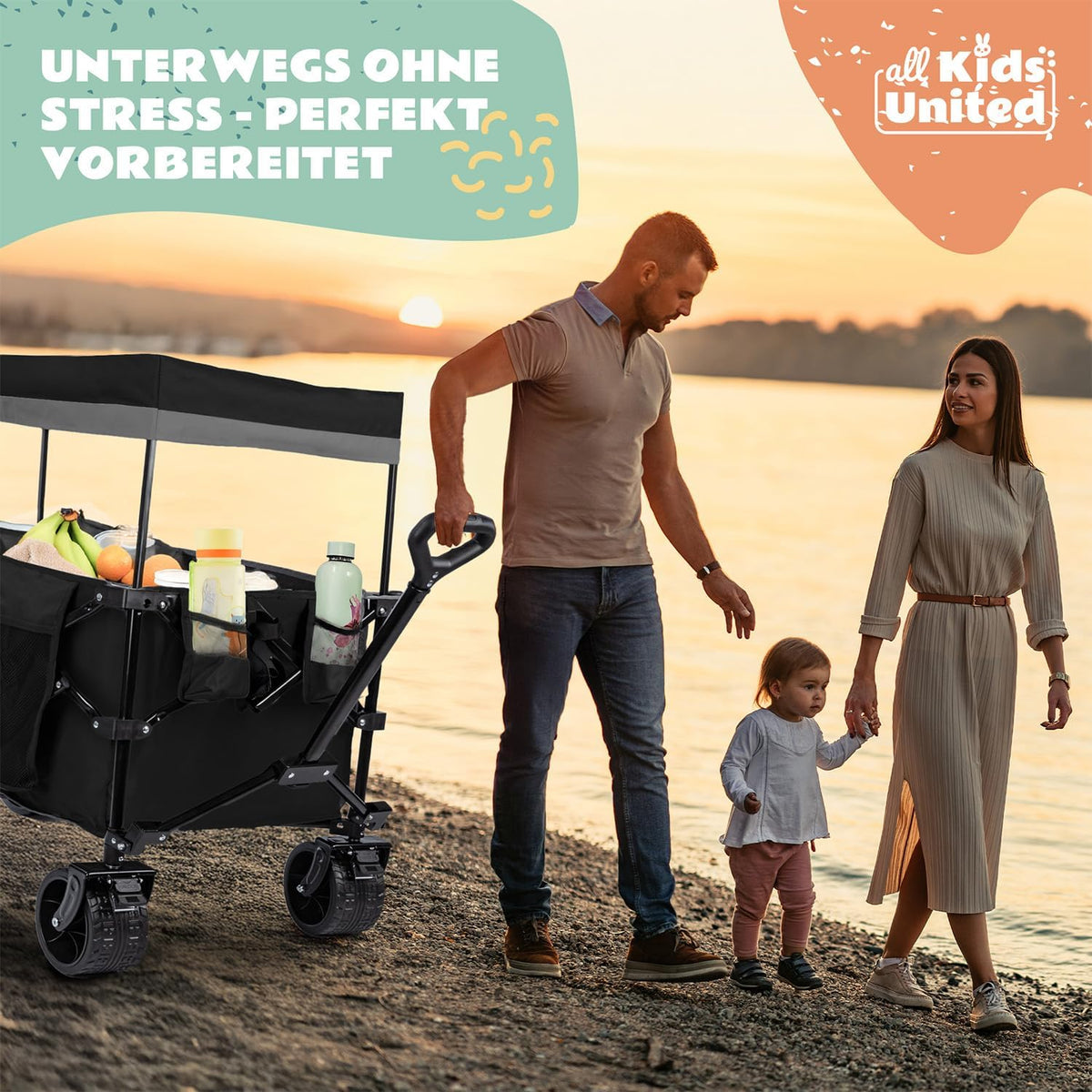Faltbarer Bollerwagen - Strand-Buggy mit XXL Rädern & Bremse #Farbe_Schwarz