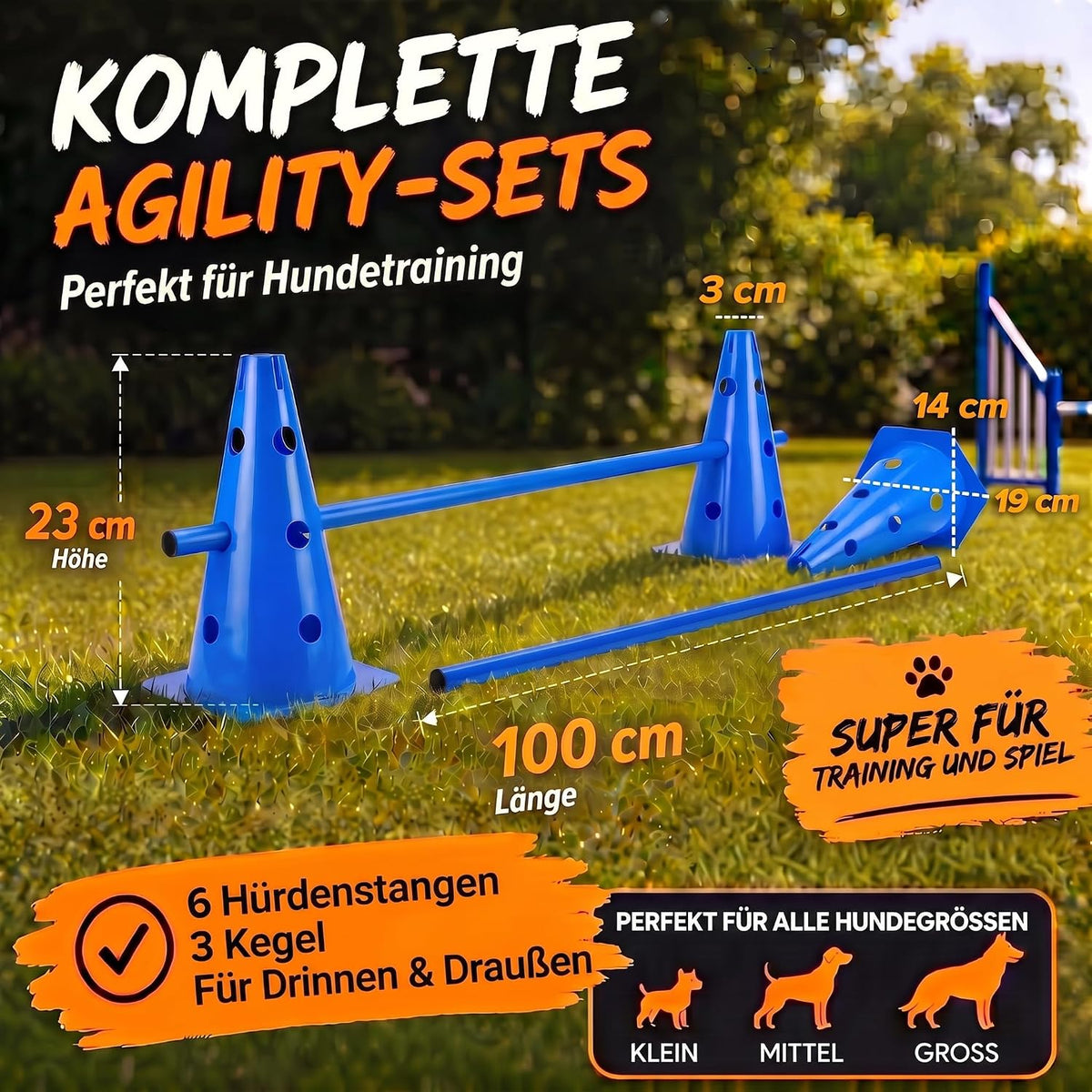 Hunde Agility Tunnel Set 500 cm - Spieltunnel mit Hürden #Variante_Medium