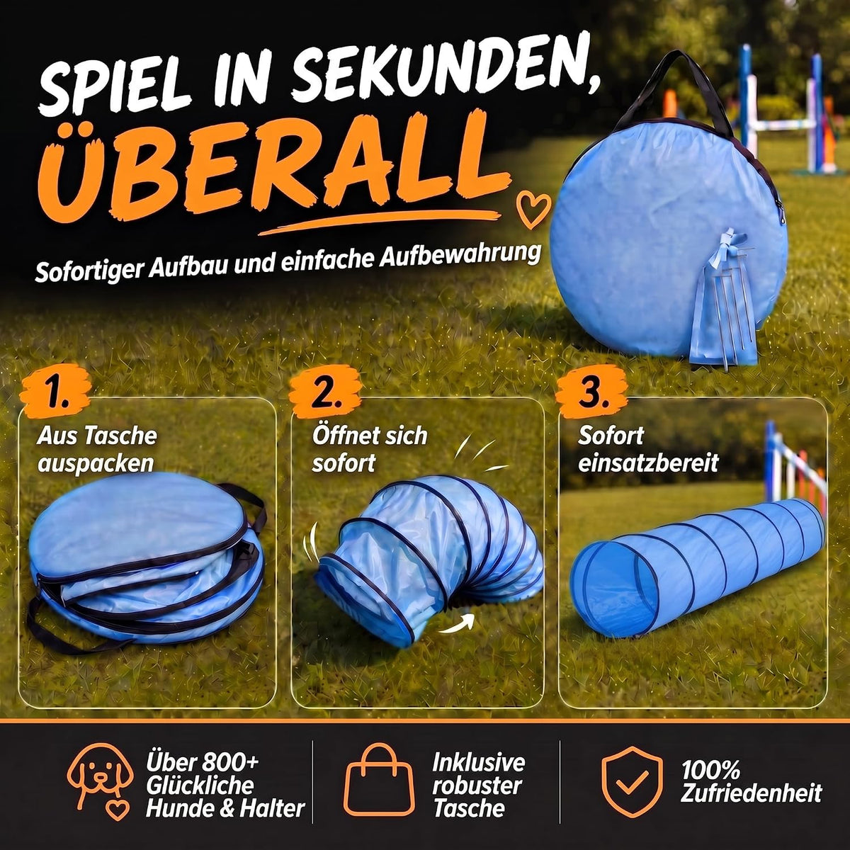 Hunde Agility Tunnel Set 500 cm - Spieltunnel mit Hürden #Variante_Medium
