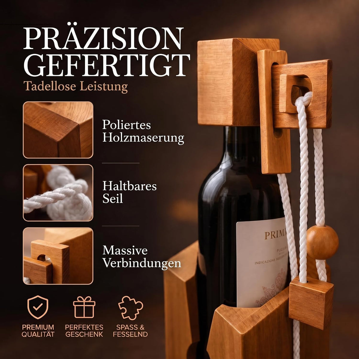 Flaschenpuzzle Holz - Flaschen-Tresor Geduldsspiel Geschenkk