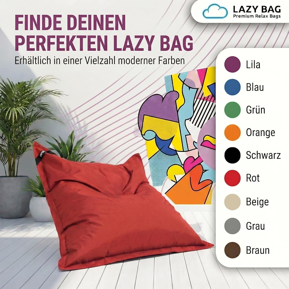LazyBag Outdoor Sitzsack Junior – Wasserfestes Sitzkissen für Kinder #Farbe_Rot