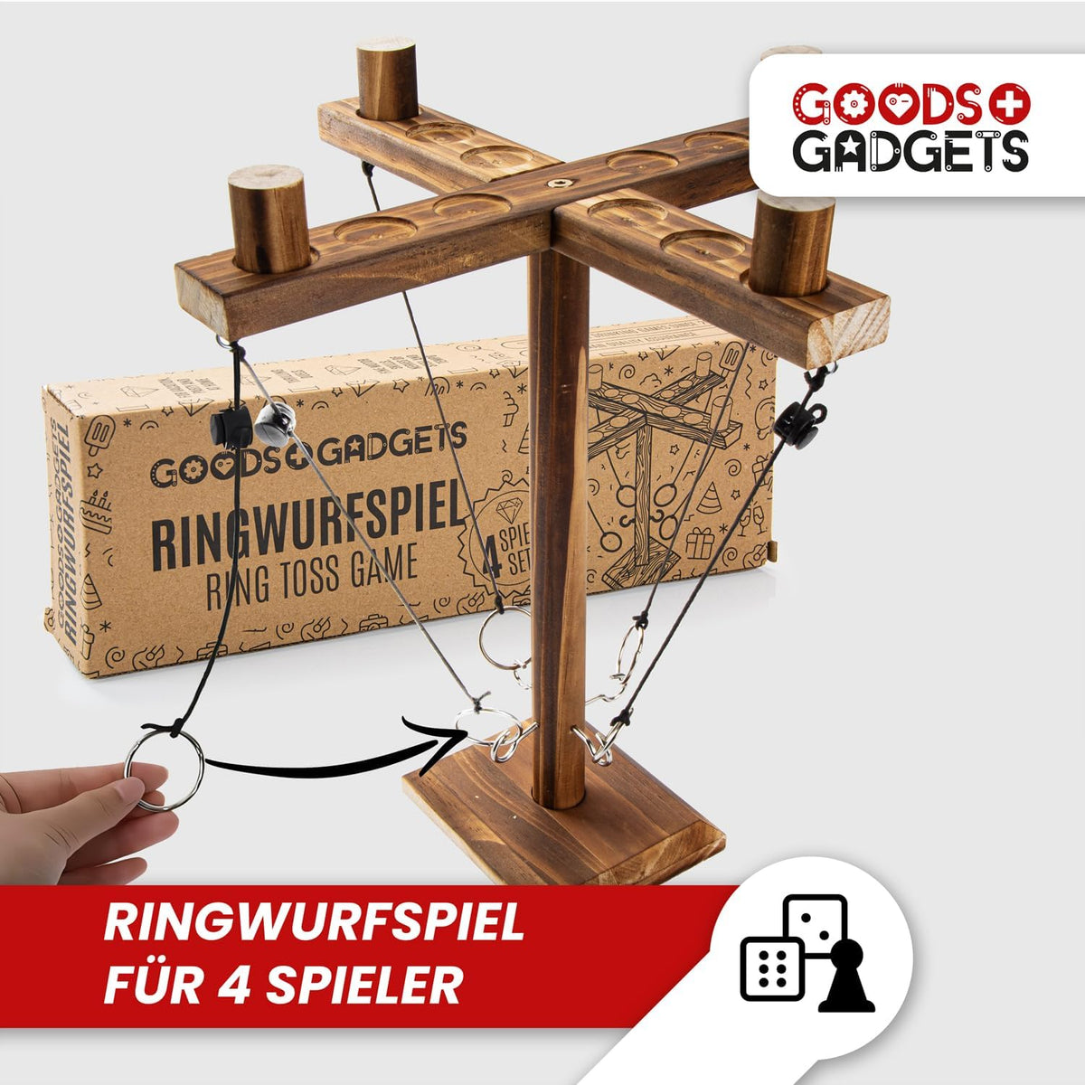 Ringwurf-Spiel Deluxe 2.0 aus Holz – Spannendes Party-Haken-Spiel #Variante_4 Spieler