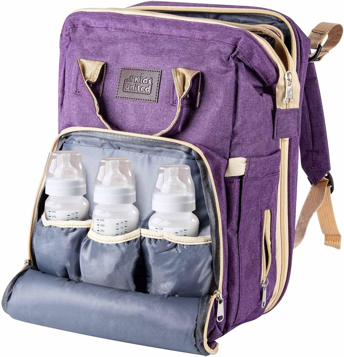 all Kids United® 2in1 Wickelrucksack & Reisebett – Premium Qualität #Farbe_Grau
