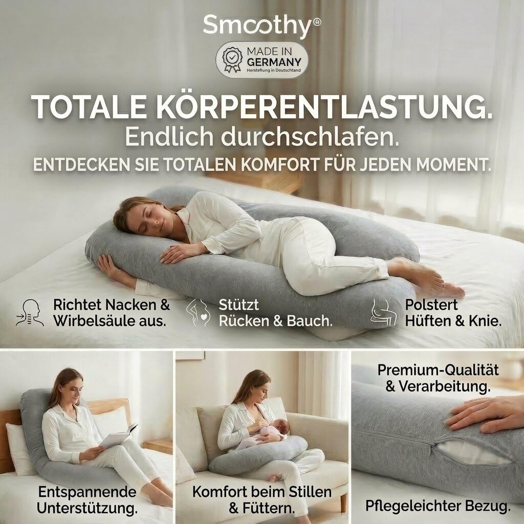 Schwangerschaftskissen & Seitenschläferkissen U-Form Stillkissen #Farbe_Grau