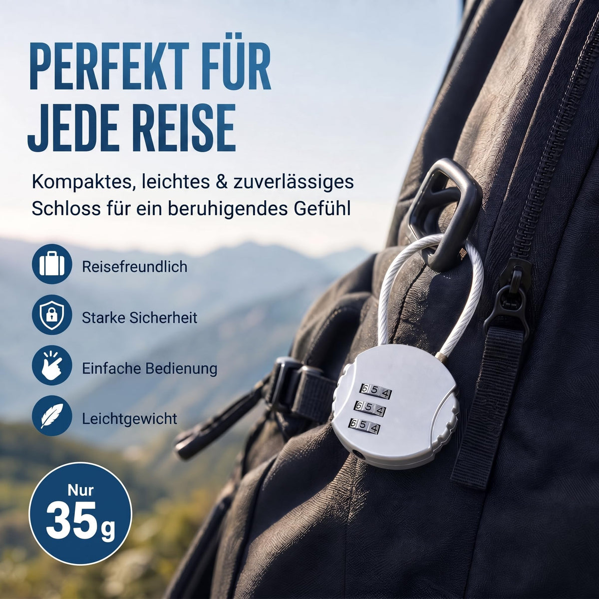 Zahlenschloss mit Stahlseil - Wetterfestes Kofferschloss für Reisen – PT07