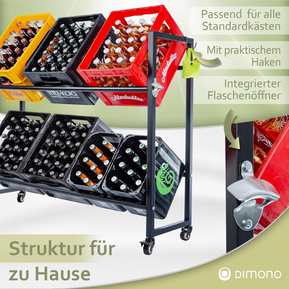 Rollbares Getränkekistenregal aus Metall – PT07 #Variante_6 Kästen
