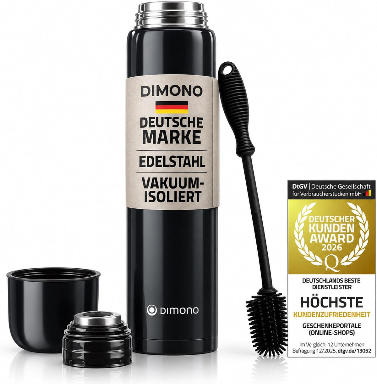 DIMONO Thermosflasche Schwarz – 500 ml und 1000 ml