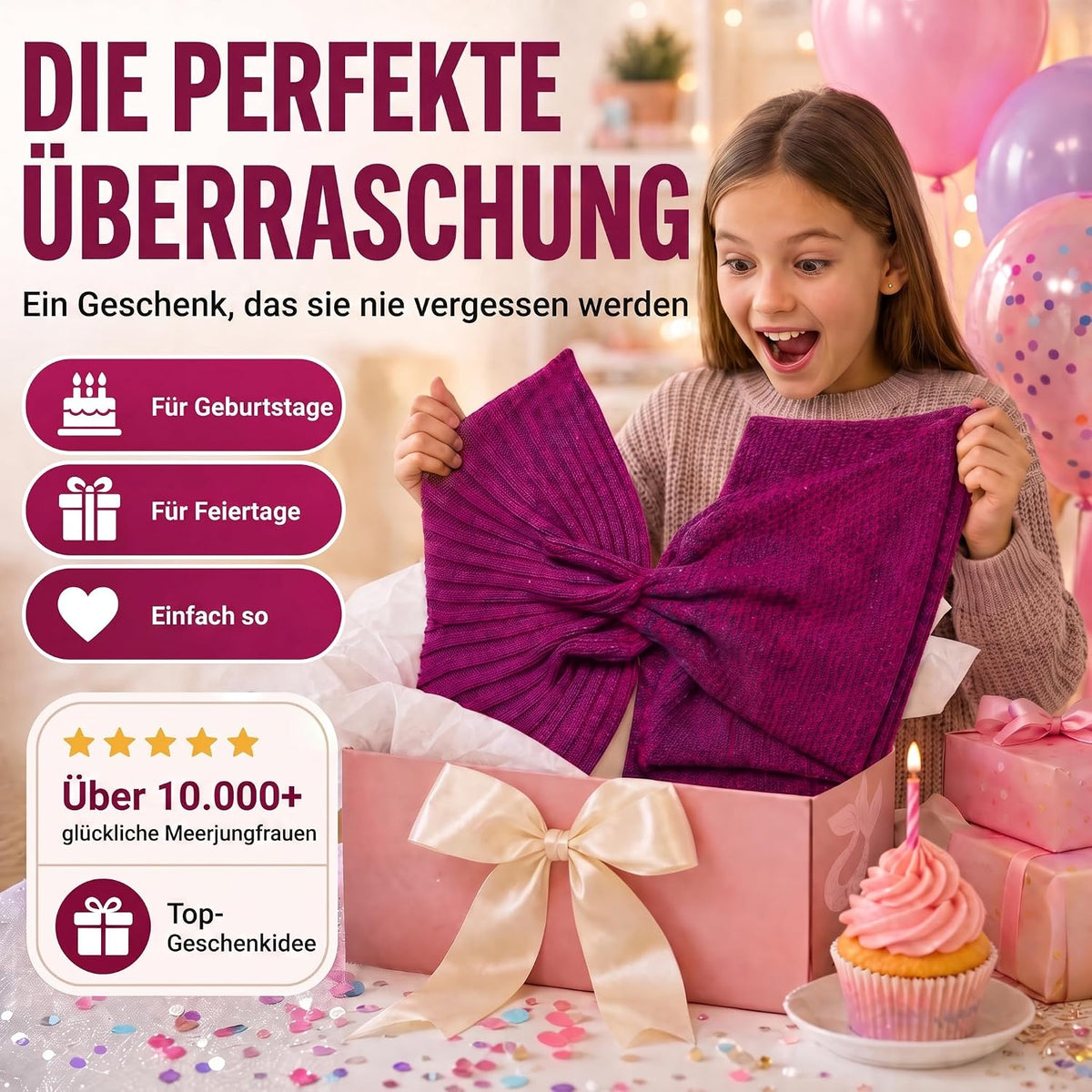 Feluna Meerjungfrau Kuscheldecke – 180x85 cm – Weiche Strickdecke #Farbe_Magenta