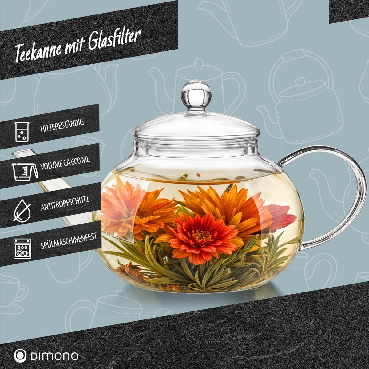 1,5L Teekanne aus Borosilikatglas - Teezubereiter mit Glasfilter