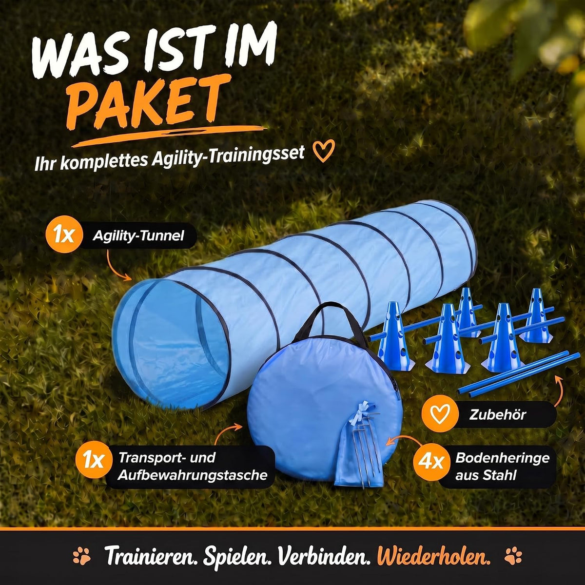 Hunde Agility Tunnel Set 500 cm - Spieltunnel mit Hürden #Variante_Medium