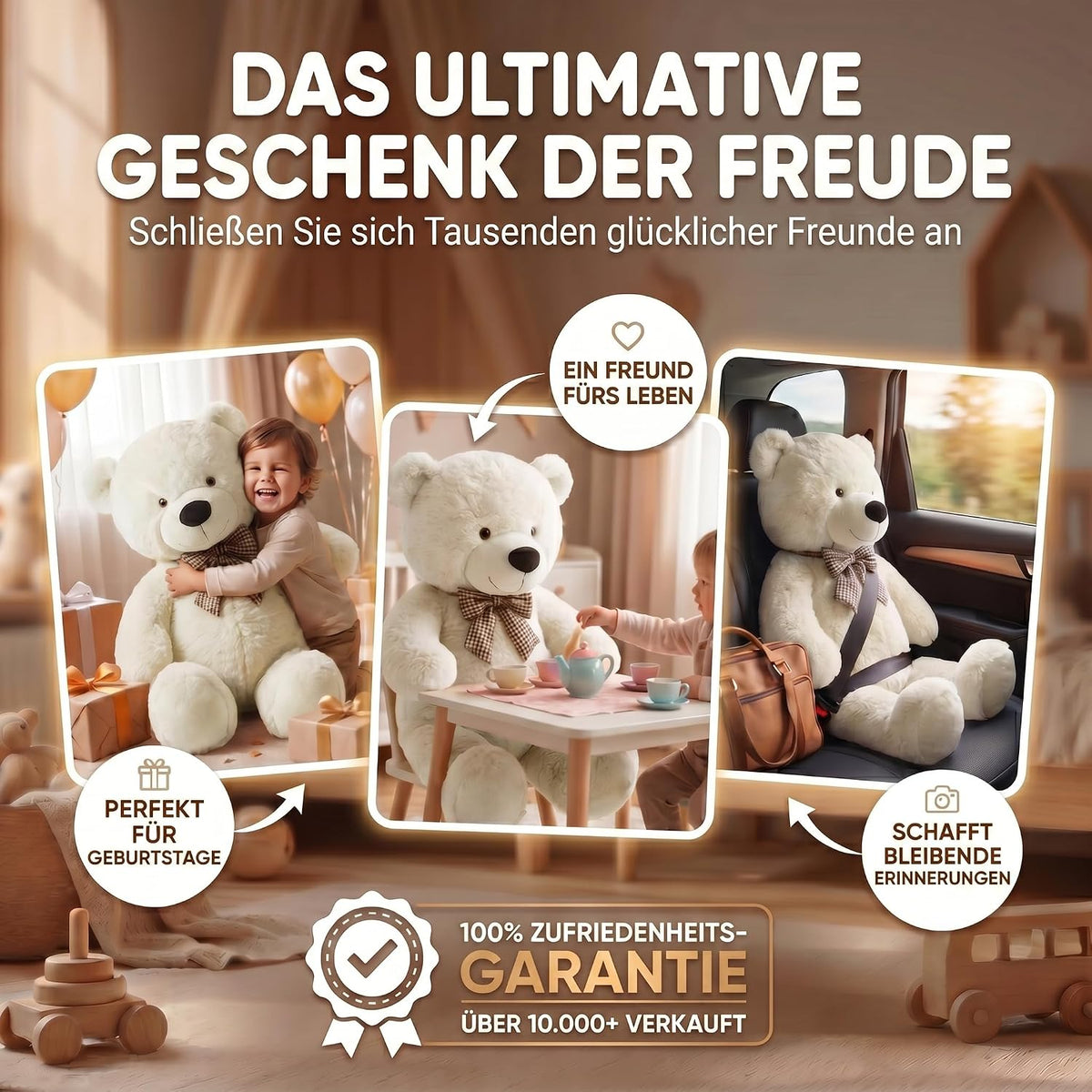 Riesen Teddybär 120 cm XXL – Kuscheliger Plüschbär Hellbraun #Farbe_Weiß