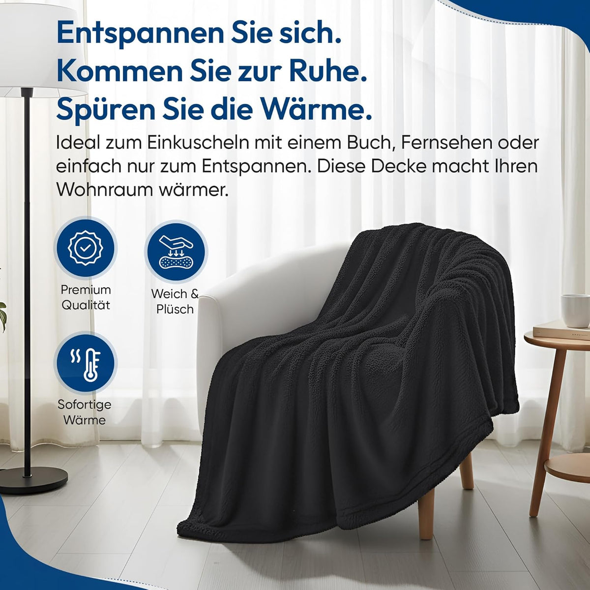 Feluna XXL Kuscheldecke 220x200 cm – Kuschelweiche Wohndecke Grau