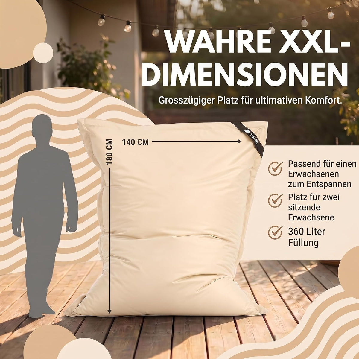 LazyBag XXL Outdoor-Nylon-Sitzsack Beige – Produktbild 7 #Farbe_Beige