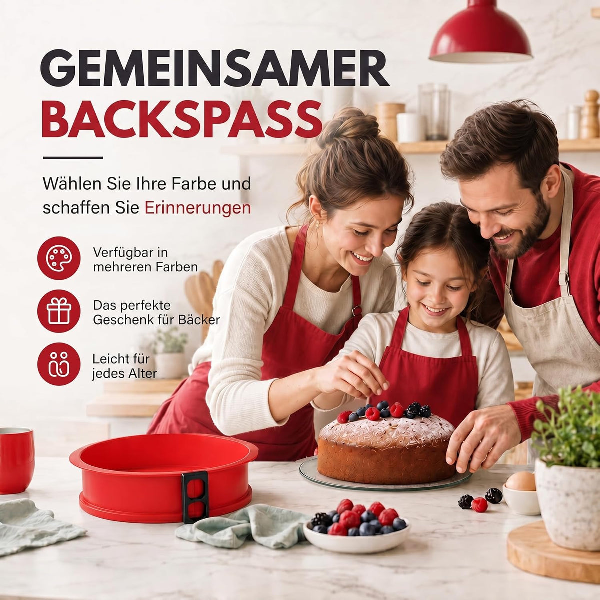 Silikon-Springform 23cm mit Glasboden – Auslaufsicher & Antihaft #Farbe_Rot
