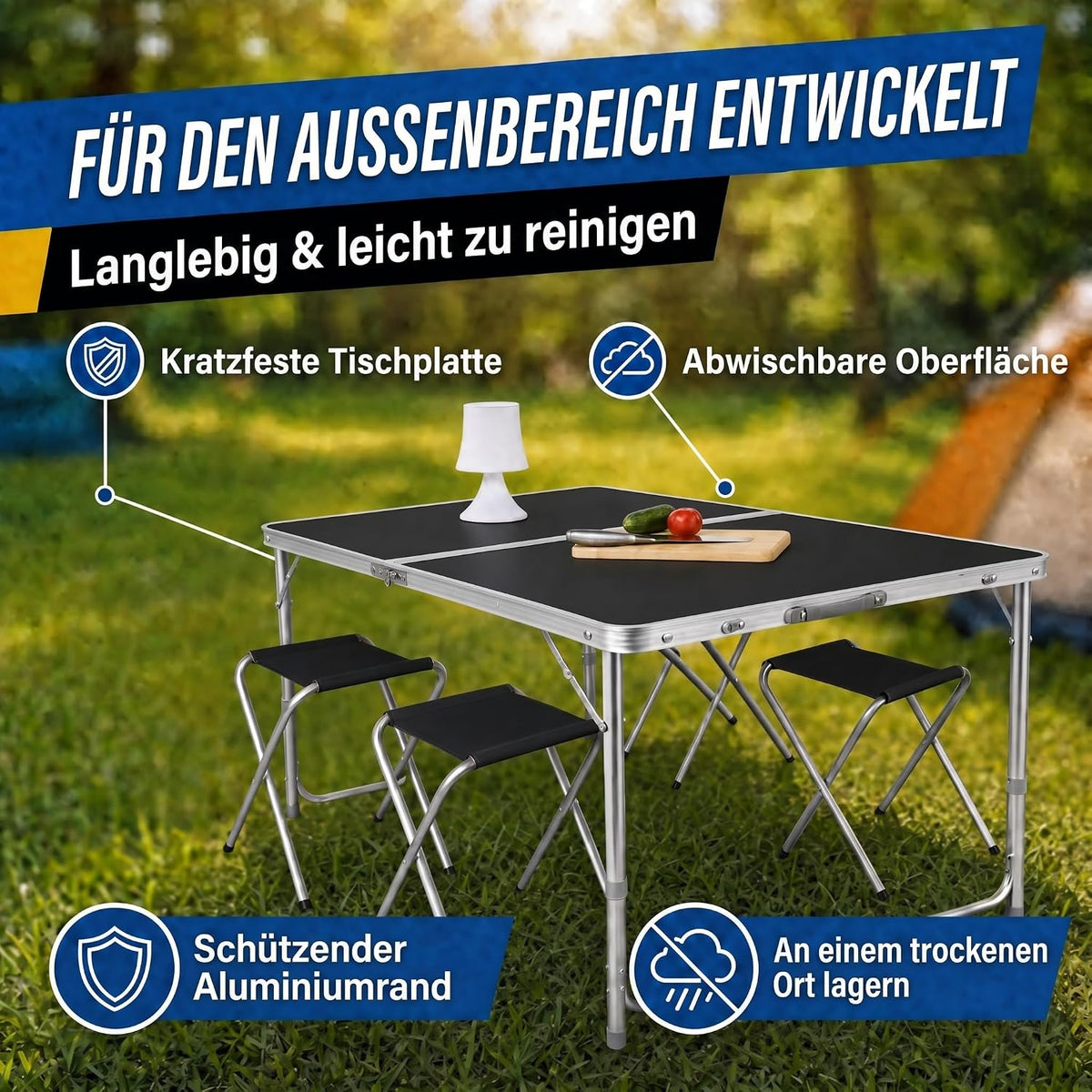 Klappbarer Campingtisch Schwarz Detailbild 4 #Farbe_Schwarz