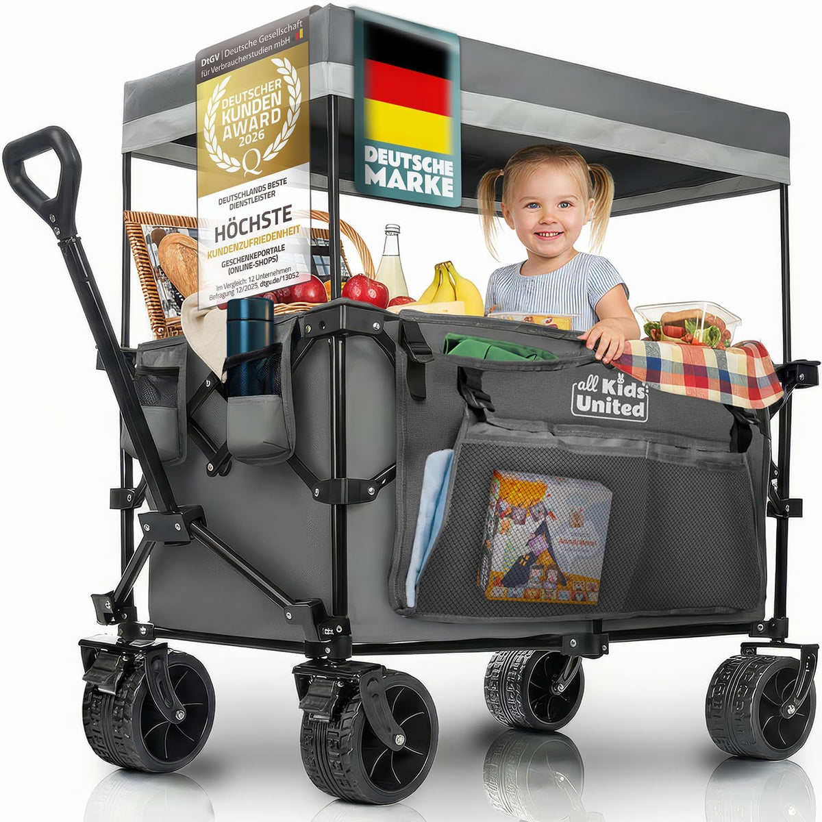 Faltbarer Bollerwagen - Strand-Buggy mit XXL Rädern & Bremse #Farbe_Grau