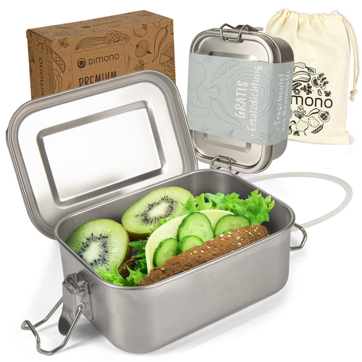 Edelstahl Lunchbox mit Baumwollbeutel – Auslaufsichere Bento-Box