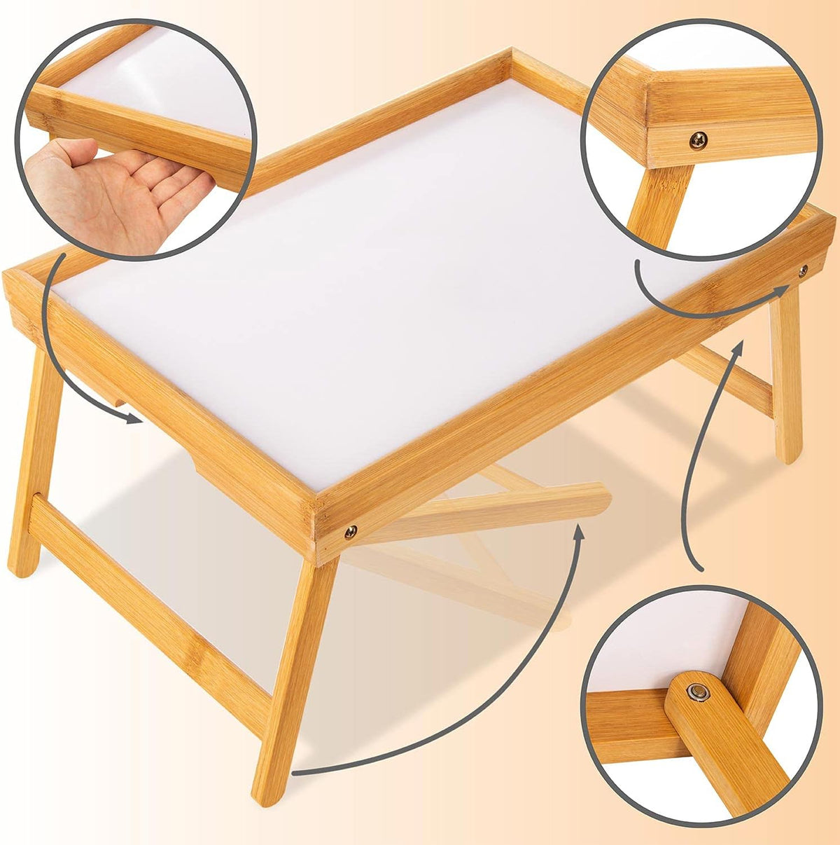 Klappbares Serviertablett aus Bambus für Frühstück im Bett