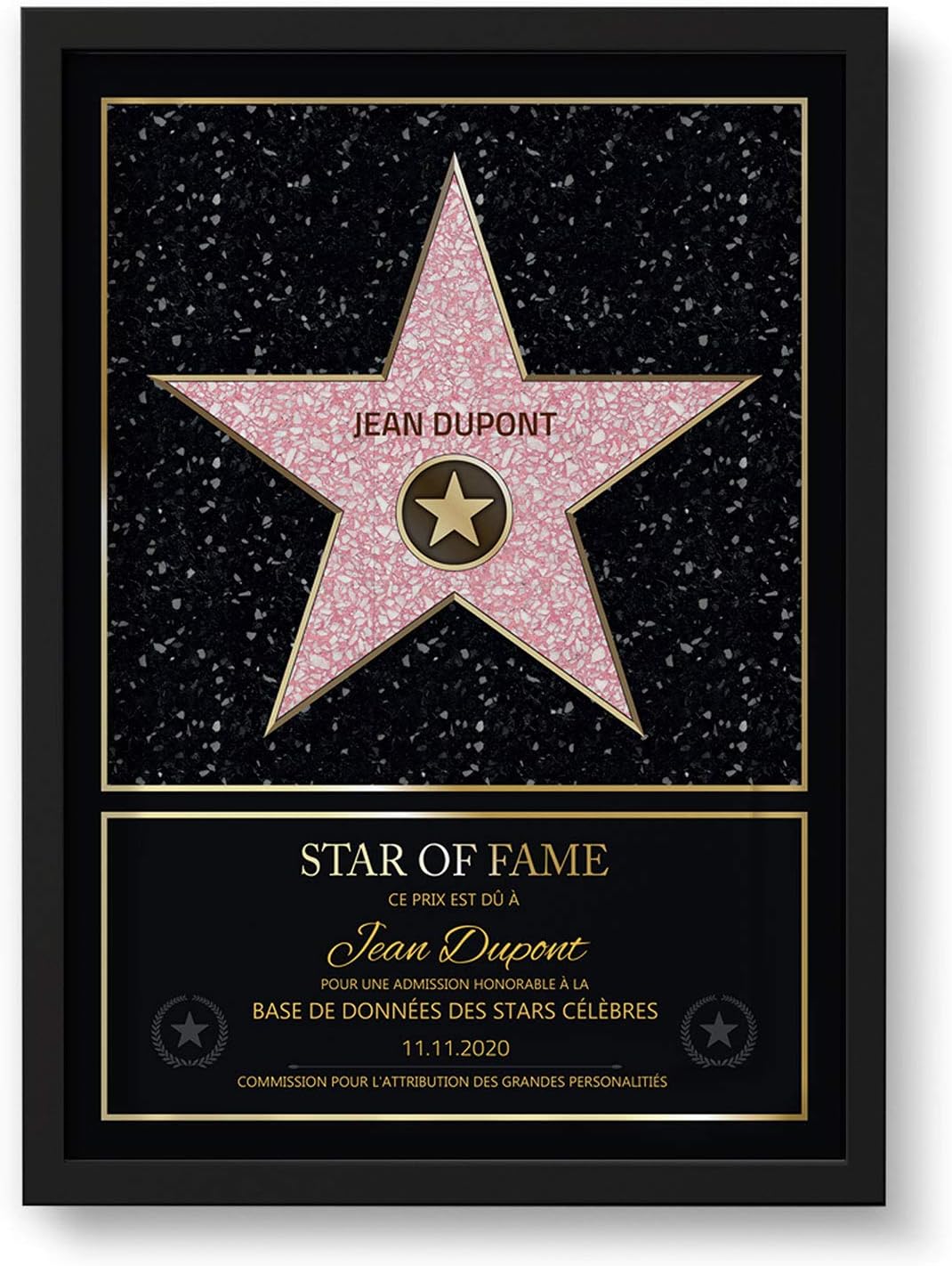 Personalisierte Hollywood Star Urkunde mit Holzrahmen – DIN A4