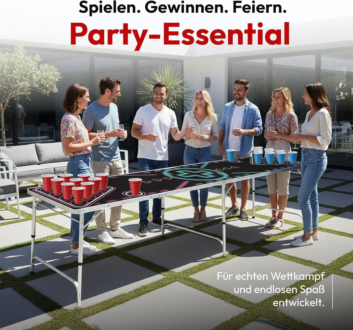 Klappbarer Beer Pong Tisch - Höhenverstellbar & Wasserabweisend #Farbe_Neon